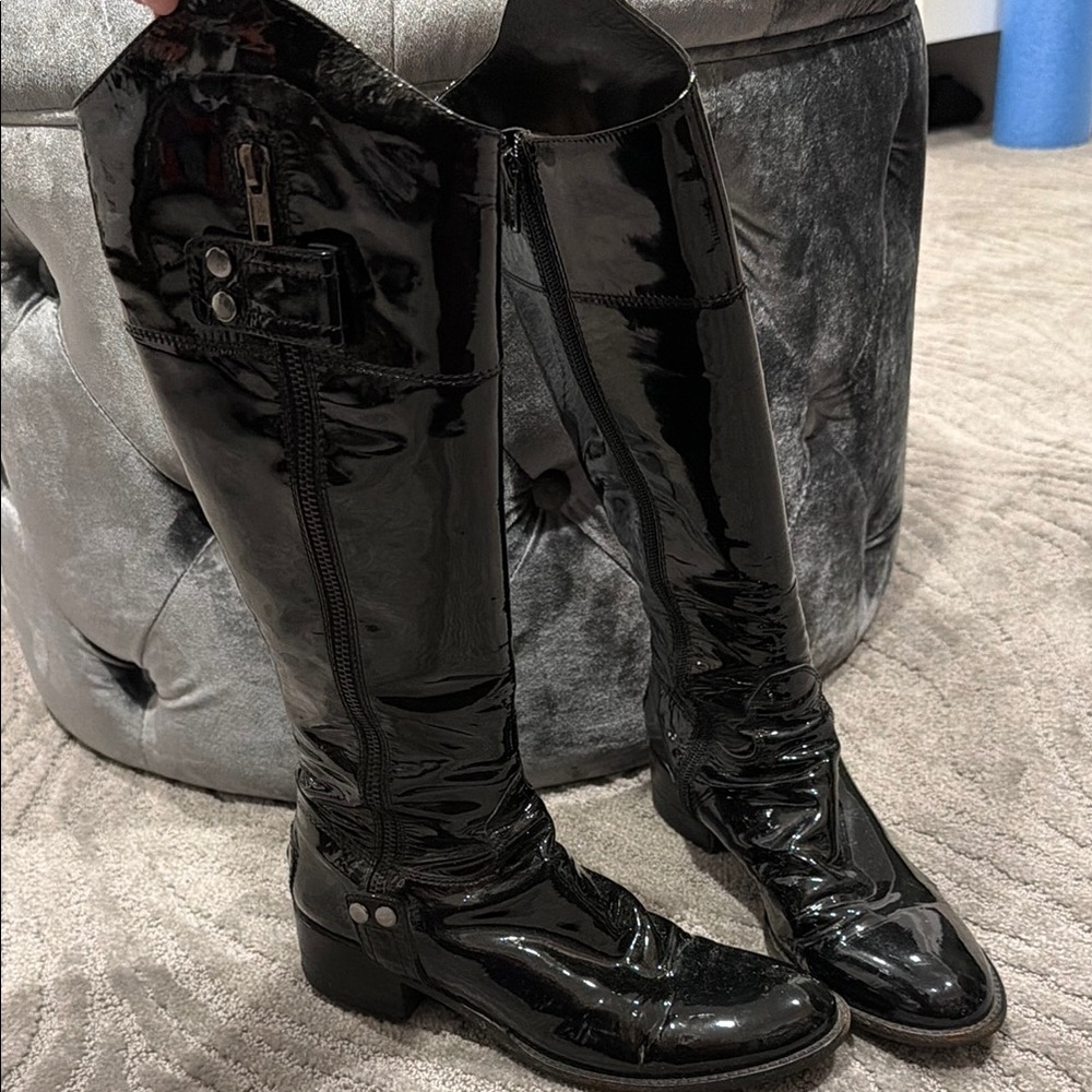 Black Patent Leather Knee-High Boots